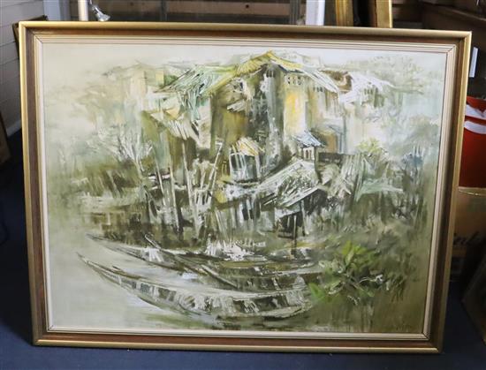 M. Sivanesan (Indian, 1940-2015) Boats 28.75 x 39in.